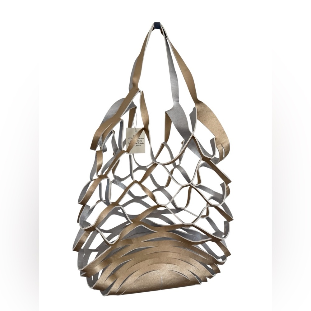 Gottex Cutout Tote Bag Gold Silver Resort Beach Statement Bag NWT